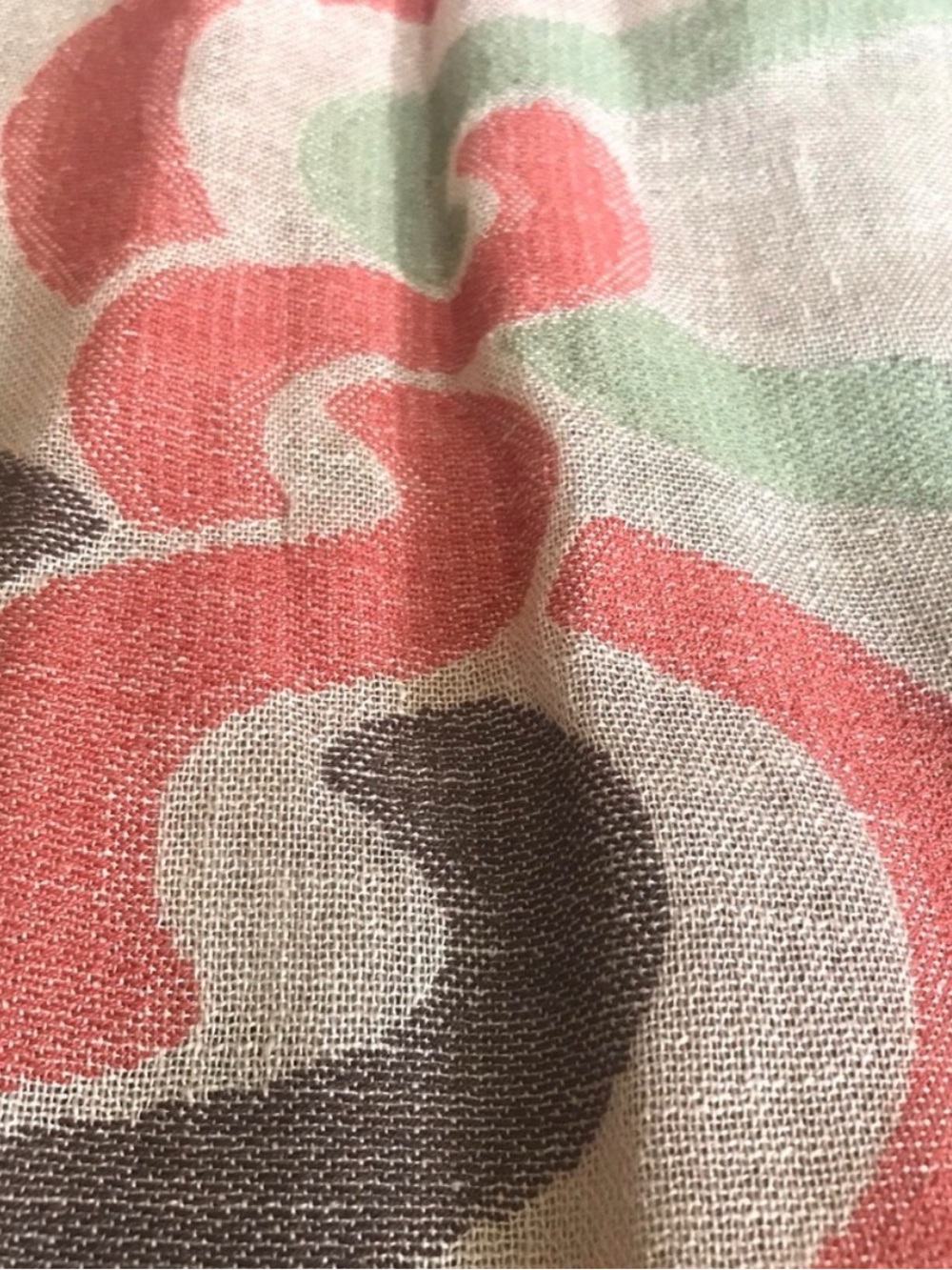 TOD’S Linen & Silk Scarf With Abstract Wavy Stripes in Pink, Green, and Beige
